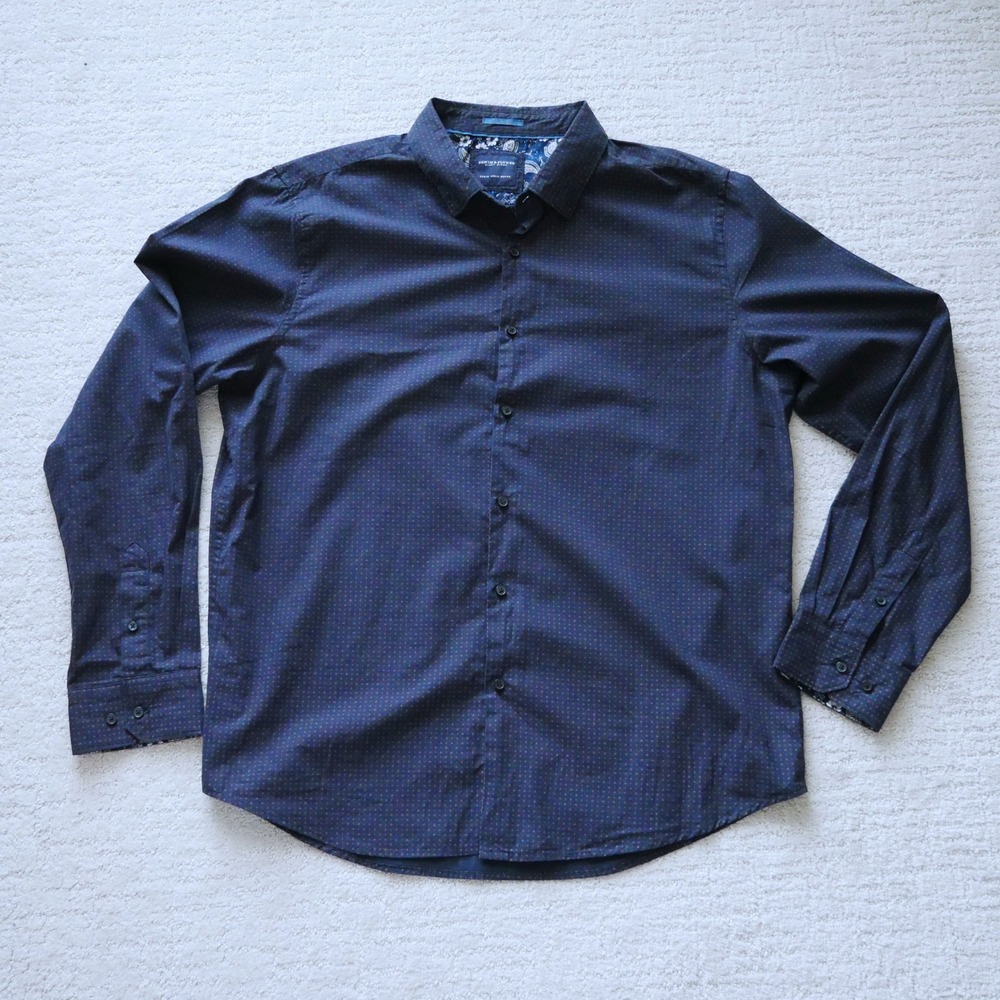 Denim & Flower Ricky Singh Mens XL Navy Blue Geometric Micro Print Button Down
